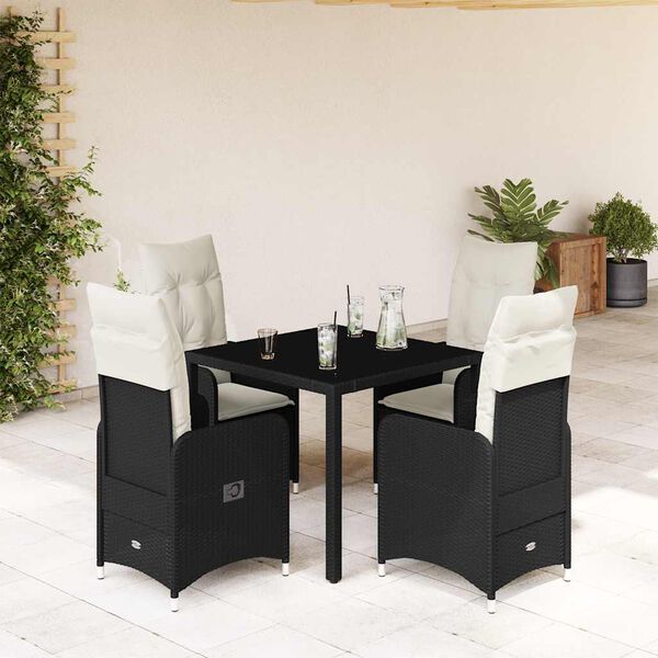 vidaXL Set Bistr&ograve; da Giardino 5 pz con Cuscini in Polyrattan Nero