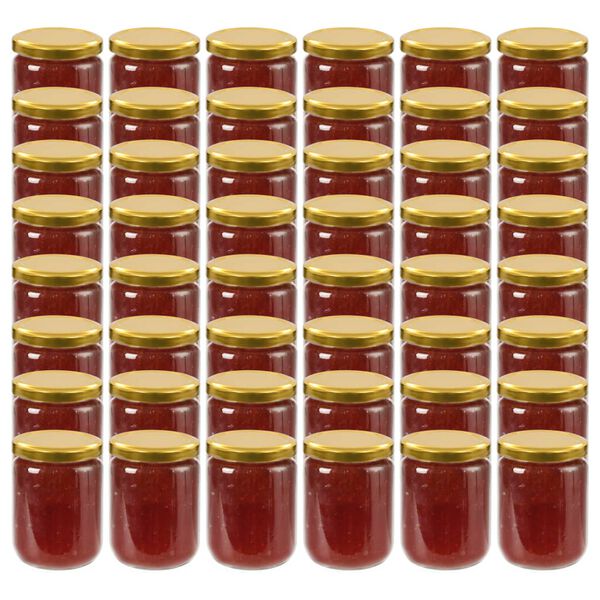 vidaXL Vasi per Marmellata in Vetro Coperchio Oro 48 pz 230 ml