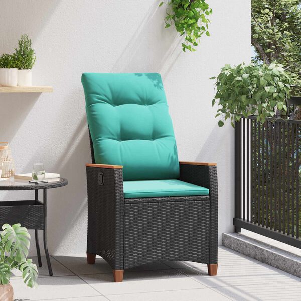 vidaXL Sedia da giardino reclinabile Nero e Turchese polyrattan