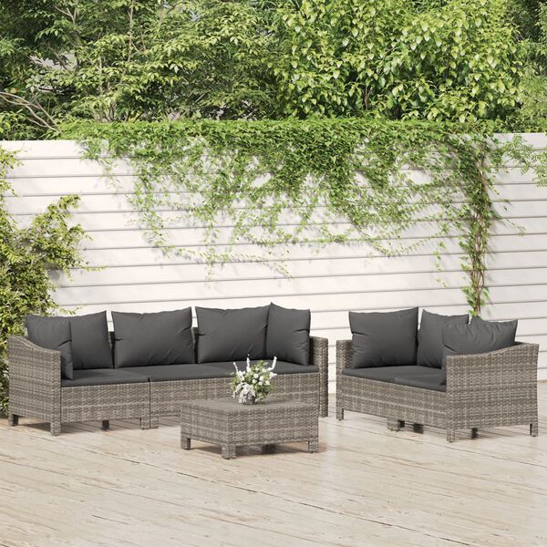 vidaXL Set Divani da Giardino 6 pz con Cuscini in Polyrattan Grigio