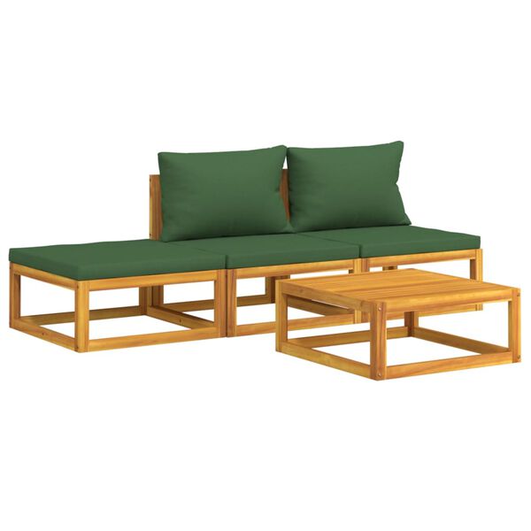 vidaXL Set Salotto da Giardino 4 pz con Cuscini Verdi Legno Massello