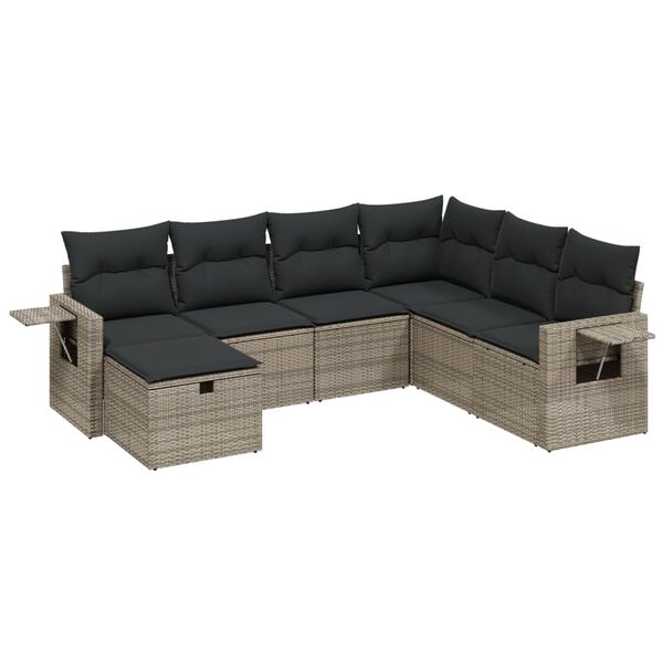 vidaXL Set Divani da Giardino 7 pz con Cuscini Grigio in Polyrattan