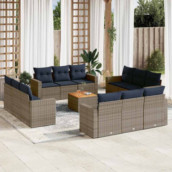 vidaXL Set Divani da Giardino 13 pz con Cuscini Grigio in Polyrattan