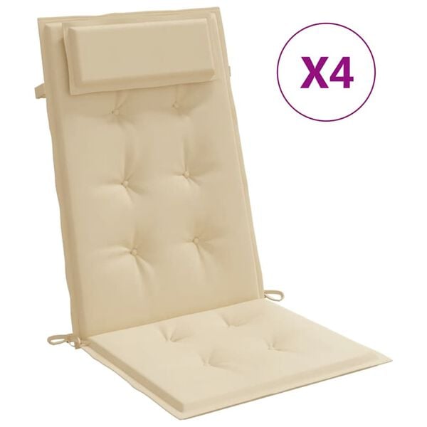 vidaXL Cuscini per Sedia con Schienale Alto 4 pz Beige Tessuto Oxford