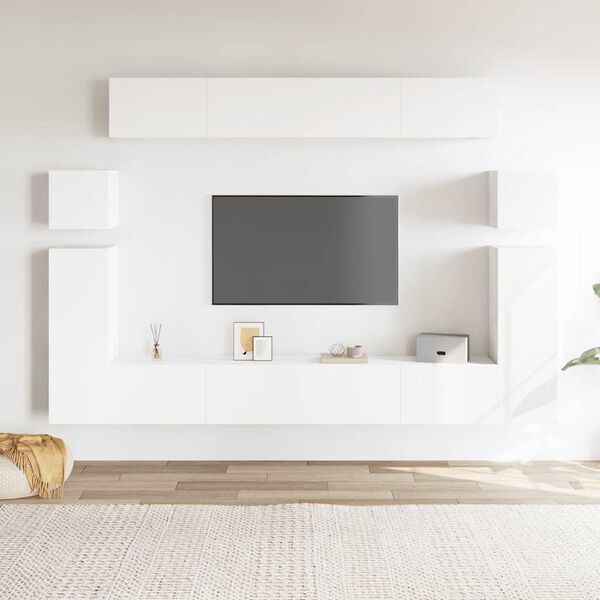 vidaXL Set Mobili Porta TV 8pz Bianco in Legno Multistrato