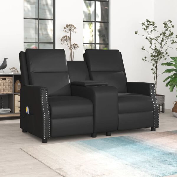 vidaXL Poltrona Massaggiante 2 Posti e Portabicchieri Nera Similpelle