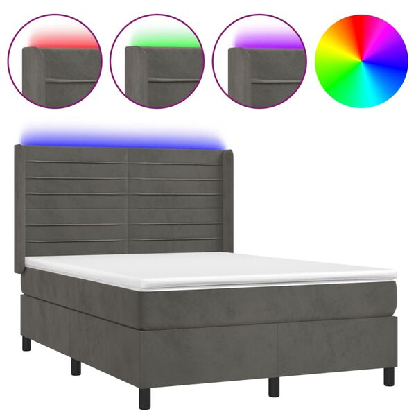 vidaXL Letto a Molle con Materasso e LED Grigio Scuro 140x190 cm