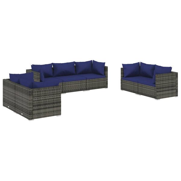 vidaXL Set Divani da Giardino 7 pz con Cuscini in Polyrattan Grigio