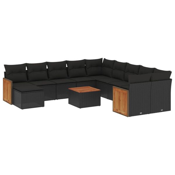 vidaXL Set Divani da Giardino 12 pz con Cuscini Nero in Polyrattan