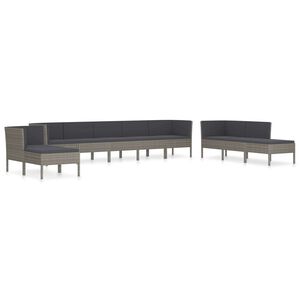 vidaXL Set Divani da Giardino 10 pz con Cuscini in Polyrattan Grigio