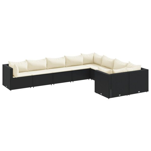 vidaXL Set Divani da Giardino 9 pz con Cuscini Nero in Polyrattan