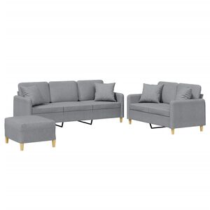 vidaXL Set Divani 3 pz con Cuscini Grigio Chiaro in Tessuto