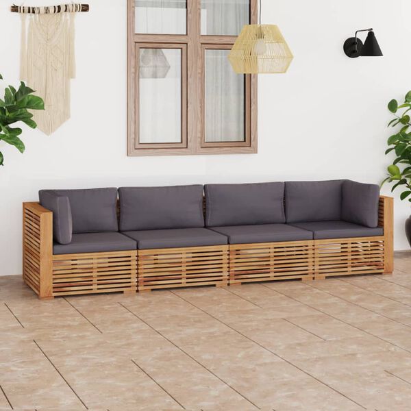 vidaXL Divano da Giardino a 4 Posti e Cuscini Legno Massello di Teak