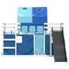 vidaXL Letto a Castello con Scivolo e Tende Blu 90x200 cm