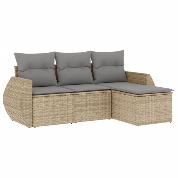 vidaXL Set Divano da Giardino 4 pz con Cuscini Beige in Polyrattan
