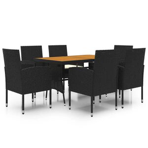 vidaXL Set da Pranzo per Esterni 7 pz in Polyrattan Nero