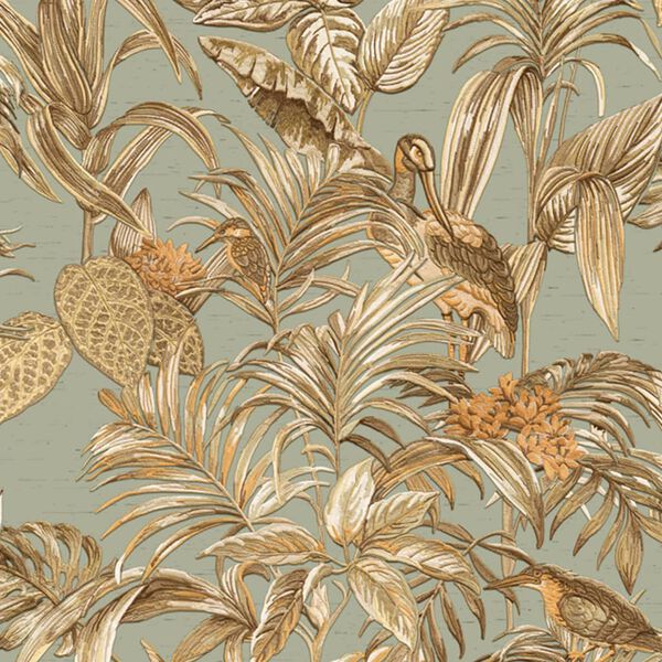DUTCH WALLCOVERINGS Carta da Parati Bird-of-Paradise Verde Acqua