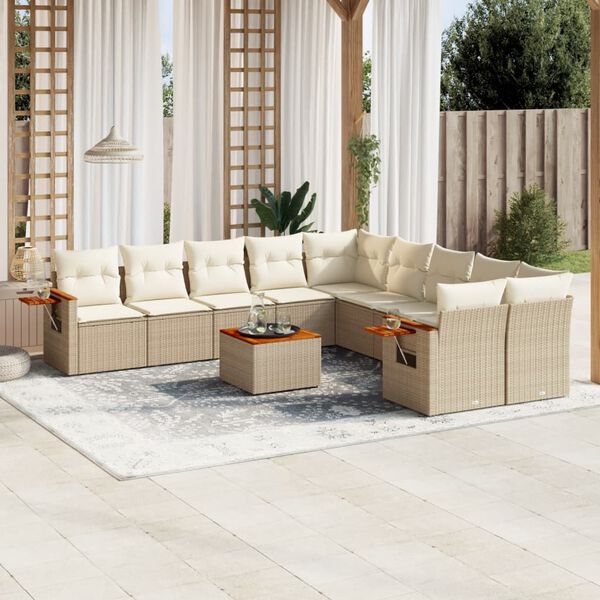 vidaXL Set Divani da Giardino 11 pz con Cuscini Beige in Polyrattan
