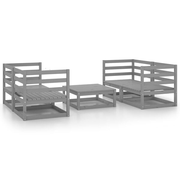 vidaXL Set Divani da Giardino 5 pz Grigio in Legno Massello di Pino