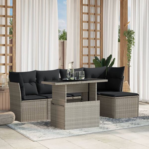 vidaXL Set Divano da Giardino 6pz con Cuscini Grigio Chiaro Polyrattan