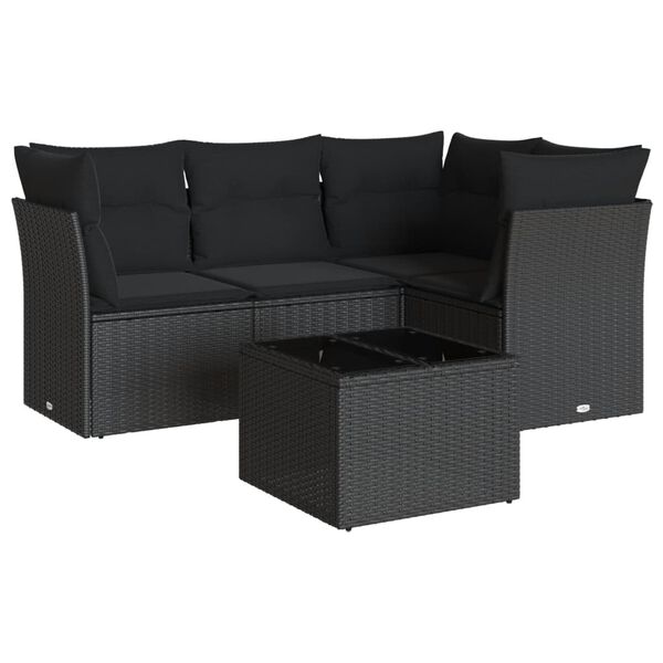 vidaXL Set Divani da Giardino 5 pz con Cuscini in Polyrattan Nero