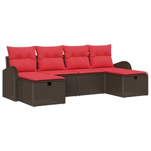 vidaXL Set di divani 6 pz 6-Numero di posti Marrone e Rosso polyrattan