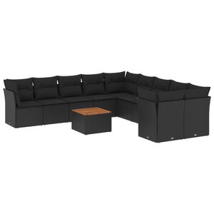 vidaXL Set Divani da Giardino 11 pz con Cuscini in Polyrattan Nero