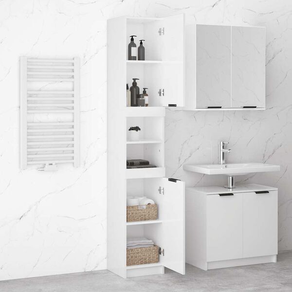 vidaXL Mobile da Bagno Bianco Lucido 32x34x188,5 cm Legno Multistrato