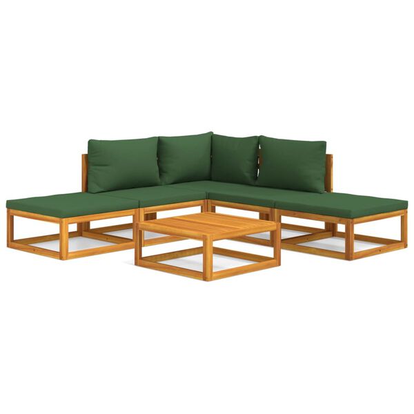 vidaXL Set Salotto da Giardino 6pz con Cuscini Verdi in Legno Massello