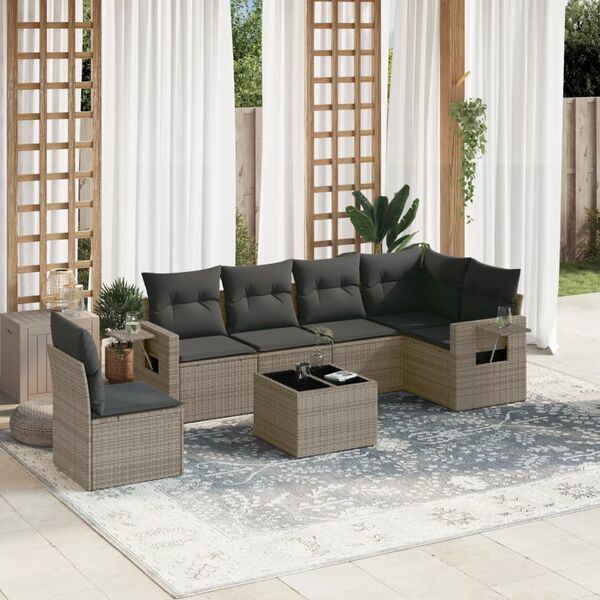 vidaXL Set Divani da Giardino 7 pz con Cuscini Grigio in Polyrattan
