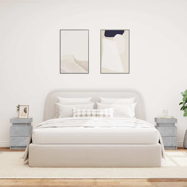 vidaXL Comodini con Luci LED 2pz Grigio Cemento 35x39x55 cm