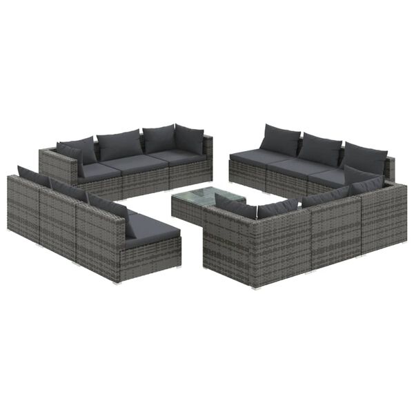 vidaXL Set Divani da Giardino 13 pz con Cuscini in Polyrattan Grigio