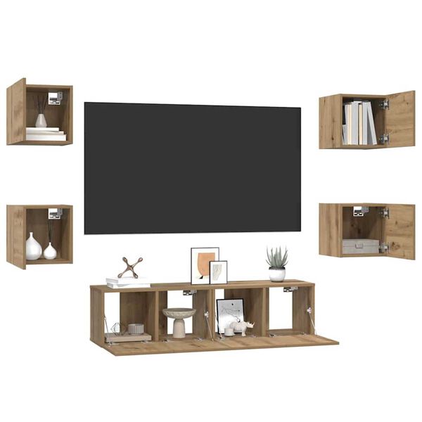 vidaXL Set mobile TV 6 pcs Rovere artigianale Legno multistrato