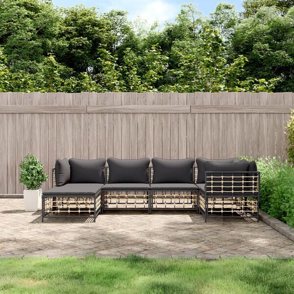 vidaXL Set Divani da Giardino 6 pz con Cuscini Antracite in Polyrattan