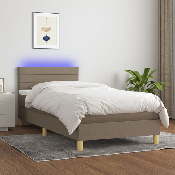 vidaXL Letto a Molle con Materasso e LED Tortora 90x190 cm in Tessuto