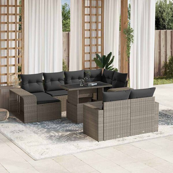 vidaXL Set Divani da Giardino 11 pz con Cuscini in Polyrattan Grigio