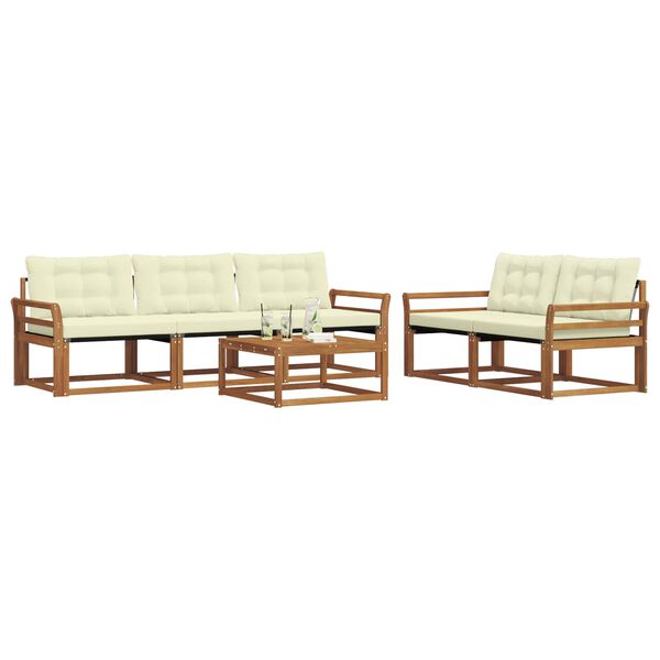 vidaXL Set di divani da esterno con cuscino 6 pcs Naturale e Crema