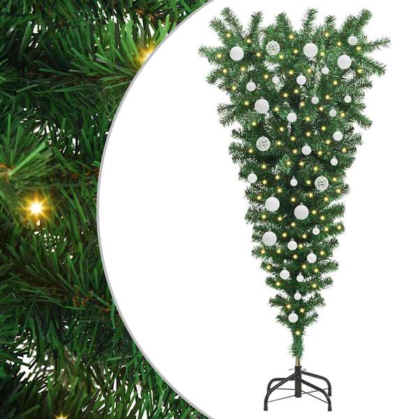 vidaXL Albero di Natale artificiale preilluminato rovesciato con set di palline
