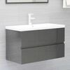 vidaXL Set Mobili da Bagno 2 pz Grigio Lucido in Legno Multistrato
