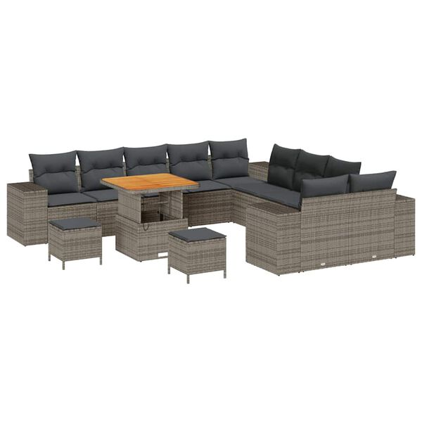 vidaXL Set Divano da Giardino con cuscino 13 pcs Grigio polyrattan