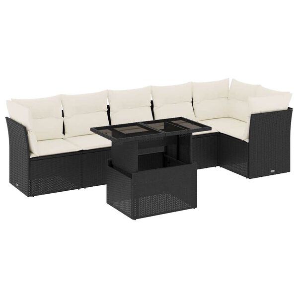 vidaXL Set Divani da Giardino con Cuscini 7pz Nero Polyrattan