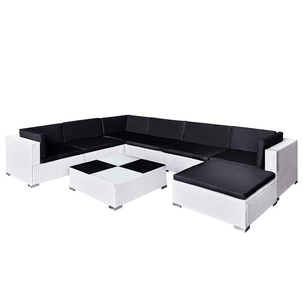 vidaXL Set Divani da Giardino 8 pz con Cuscini in Polyrattan Bianco