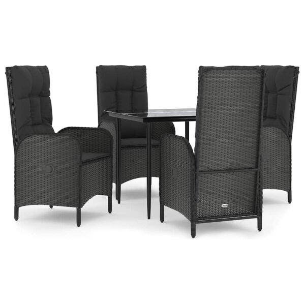 vidaXL Set da Pranzo da Giardino 5 pz Nero con Cuscini in Polyrattan