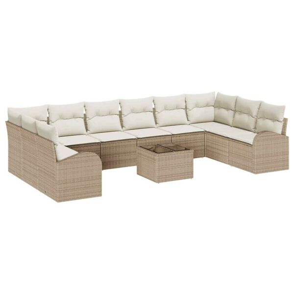 vidaXL Set di divani con cuscino 11 pcs Beige Polyrattan