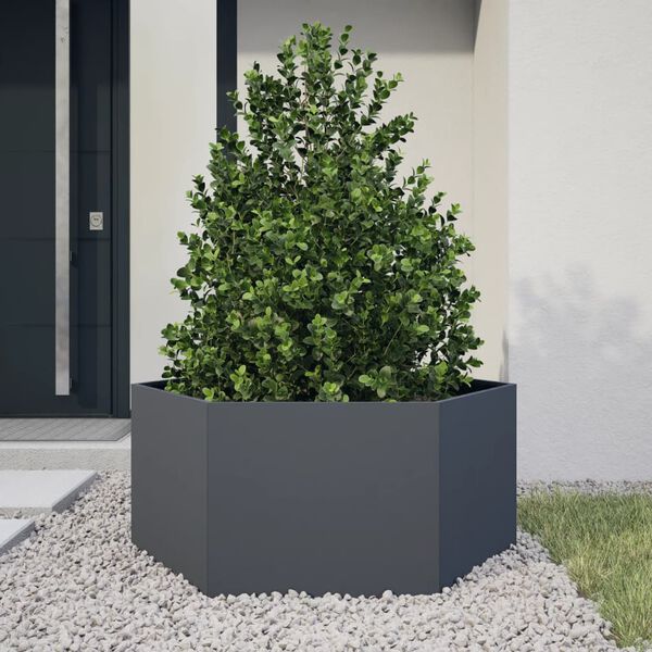 vidaXL Fioriera da Giardino Antracite Esagono 104x90x45 cm in Acciaio