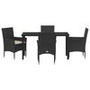 vidaXL Set da Pranzo per Giardino con cuscino 5 pcs Nero polyrattan
