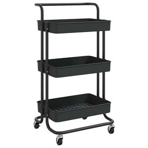vidaXL Carrello da Cucina 3 Ripiani Nero 42x35x85 cm Ferro e ABS