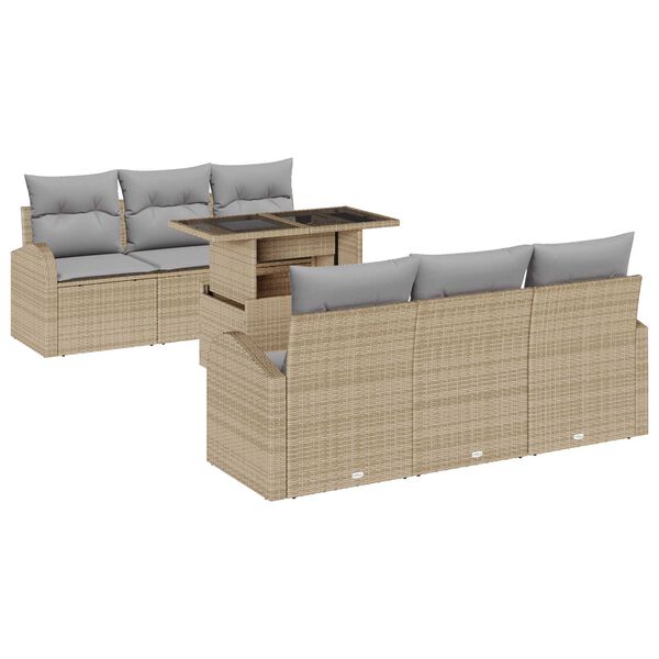vidaXL Set Divano da Giardino 7 pcs Beige Rattan in Polipropilene