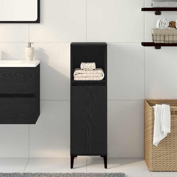 vidaXL Mobile da Bagno Rovere Nero 30 x 30 x 100 cm Legno multistrato
