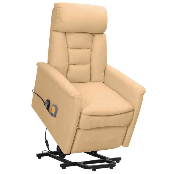 vidaXL Poltrona Alzapersona Massaggiante Crema in Tessuto Microfibra